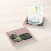 Dessous-de-verre En Verre Peinture pelucheuse d'aquarelle de chat (Incliné)