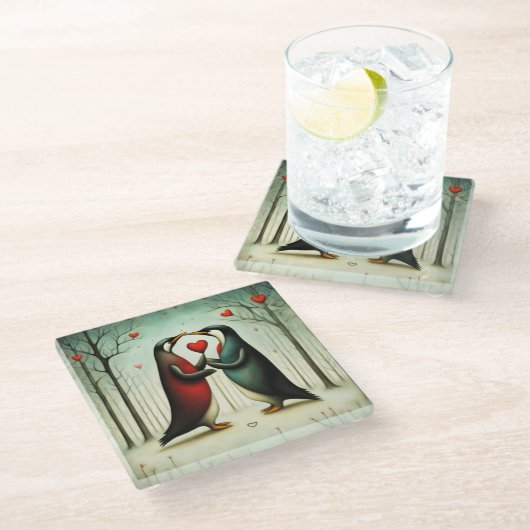 Dessous-de-verre En Verre Penguin Love 2 (Incliné)