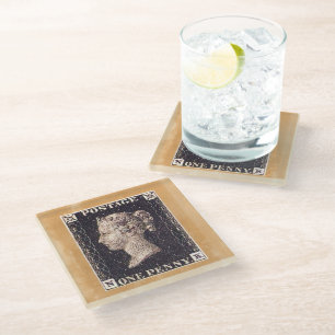 Dessous-de-verre En Verre Penny Black Postage Timbre