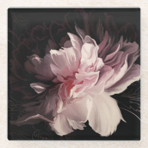 Dessous-de-verre En Verre Peony Dark Wall : Peony Flower Design