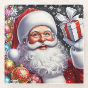 Dessous-de-verre En Verre Père Noël classique avec présent & ornements