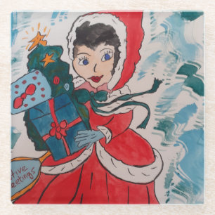 Dessous-de-verre En Verre Père Noël Helper Dessous de verre de verre de Noël