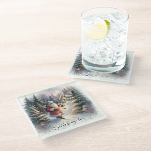 Dessous-de-verre En Verre Père Noël Lantern Walk Winter Cottage Scène