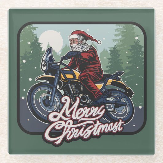Dessous-de-verre En Verre Père Noël sur moto (Devant)