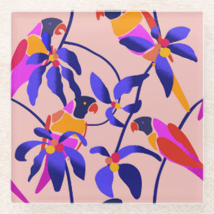 Dessous-de-verre En Verre Perroquets Vintages roses : Illustration Exotique 