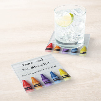 Dessous-de-verre En Verre Personalized Crayon Teacher Drink Coaster