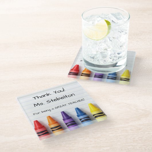 Dessous-de-verre En Verre Personalized Crayon Teacher Drink Coaster (Incliné)