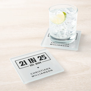 Dessous-de-verre En Verre Personnalisé 21e anniversaire 21 IN 25 Est 2004