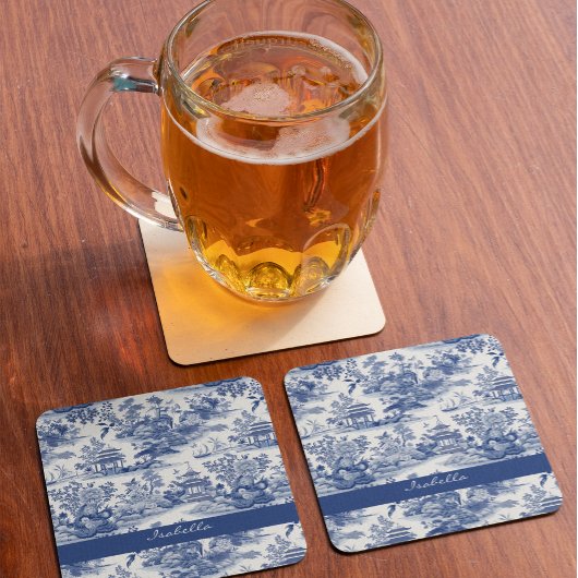 Dessous-de-verre En Verre Personnalisé Chinoiserie Motif Pagode Bleu Blanc