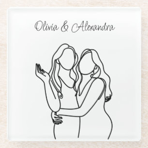 Dessous-de-verre En Verre Personnalisé Lesbian Couple Line