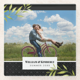 Dessous-de-verre En Verre Personnalisé votre photo avec Laurel et Damask