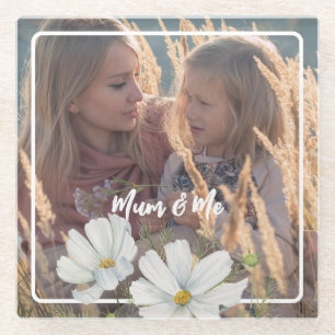 Dessous-de-verre En Verre Personnalisez votre photo White Cosmos Carré Frame