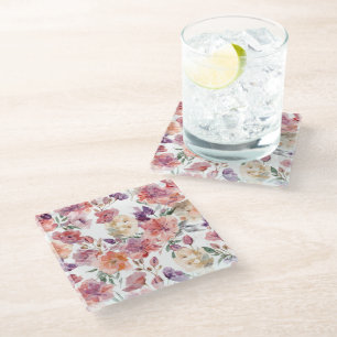 Dessous-de-verre En Verre Pétales de pêche Fleurs aquarelle Botanique Florai