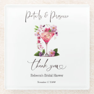 Dessous-de-verre En Verre Pétales & Prosecco Rose Floral Fête de Mariage