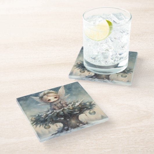 Dessous-de-verre En Verre Petit Ange de Noël (Incliné)