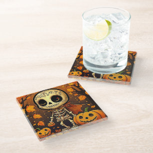 Dessous-de-verre En Verre Petit squelette d'Halloween 1
