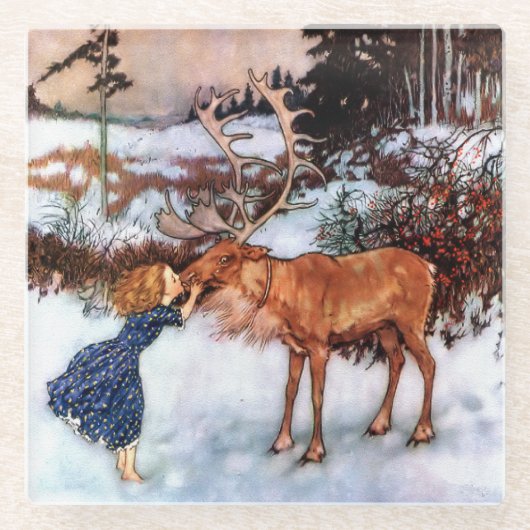 Dessous-de-verre En Verre Petite fille Kissing Moose (Devant)
