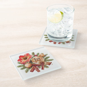 Dessous-de-verre En Verre Petits Brownies Pain d'épice avec Amaryllis Rouge