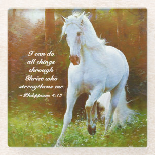 Dessous-de-verre En Verre Philippiens 4:13 Tout par le Christ, Cheval