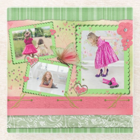 Dessous-de-verre En Verre Photo Collage Girls Scrapbook Custom (Devant)