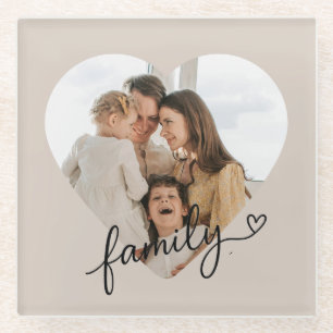 Dessous-de-verre En Verre Photo de coeur personnalisée Coussin de famille -