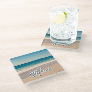 Dessous-de-verre En Verre Photo personnalisé de plage Océan bleu Scénique