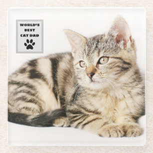 Dessous-de-verre En Verre Photo personnalisée du meilleur chat papa personna