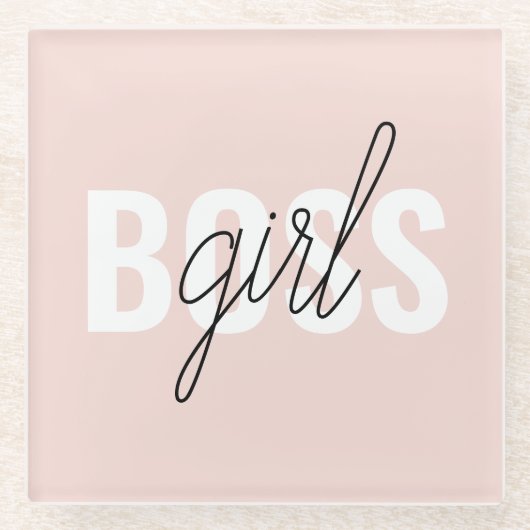 Dessous-de-verre En Verre Phrase moderne Pastel Rose fille Boss Phrase (Devant)