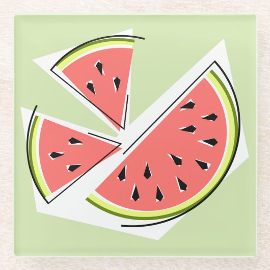 Dessous-de-verre En Verre Pièces vertes de pastèque (Devant)