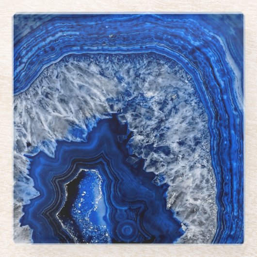 Dessous-de-verre En Verre Pierre gemme minérale de quartz d'agate bleue (Devant)