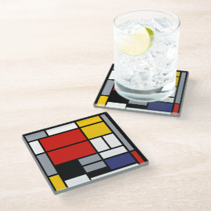 Dessous-de-verre En Verre Piet Mondrian, Composition avec un grand plan roug