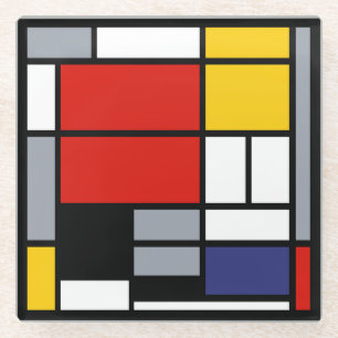 Dessous-de-verre En Verre Piet Mondrian, Composition avec un grand plan roug
