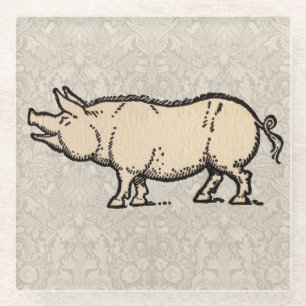 Dessous-de-verre En Verre Pig Antique Piggy Cute Illustration Vintage