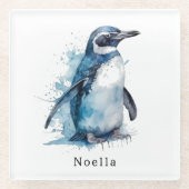 Dessous-de-verre En Verre Pingouin d'aquarelle Arctique, personnalisé (Devant)
