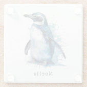 Dessous-de-verre En Verre Pingouin d'aquarelle Arctique, personnalisé (Dos)