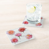 Dessous-de-verre En Verre Pink and Orange Rose Glass Coaster (Incliné)