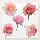 Dessous-de-verre En Verre Pink and Orange Rose Glass Coaster (Devant)