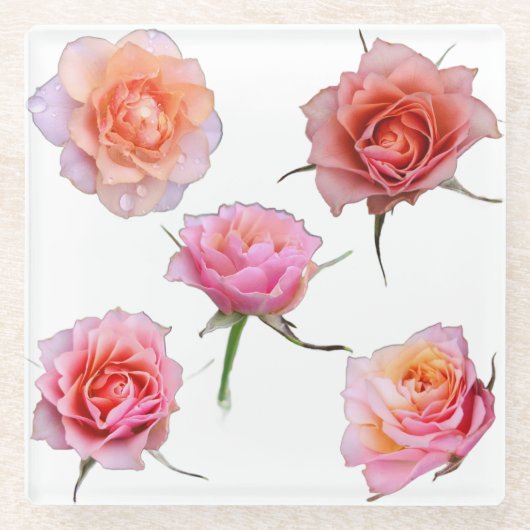 Dessous-de-verre En Verre Pink and Orange Rose Glass Coaster (Devant)