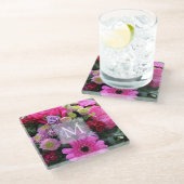 Dessous-de-verre En Verre Pink and Violet Flowers Personalised Monogram (Incliné)