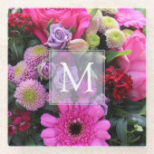 Dessous-de-verre En Verre Pink and Violet Flowers Personalised Monogram (Devant)