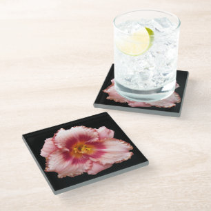 Dessous-de-verre En Verre Pink Daylily Bloom sur Black Floral