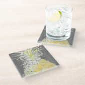 Dessous-de-verre En Verre Pinneapple jaune tropical (Incliné)