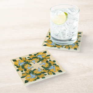 Dessous-de-verre En Verre Pissenlit Papillons Jaunes De Style Moderne