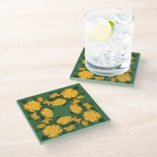 Dessous-de-verre En Verre Pissenlit Papillons Verts Style Moderne