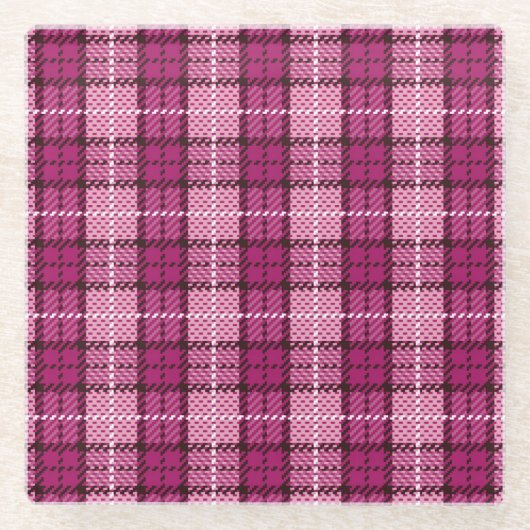Dessous-de-verre En Verre Pixel Plaid_Magenta-Black (Devant)