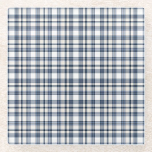 Dessous-de-verre En Verre Plaid blanc bleu 1 (Devant)
