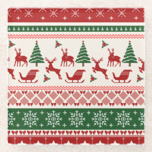 Dessous-de-verre En Verre Plaid de Noël Ugly Sweater Nordique Renne