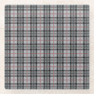 Dessous-de-verre En Verre Plaid de pixel dans le gris avec la rayure rouge