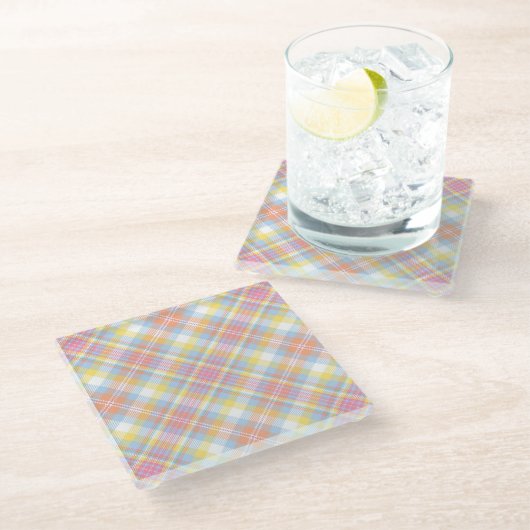 Dessous-de-verre En Verre Plaid en pastel de rayure (Incliné)
