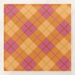 Dessous-de-verre En Verre Plaid polarisé dans l'orange et le rose